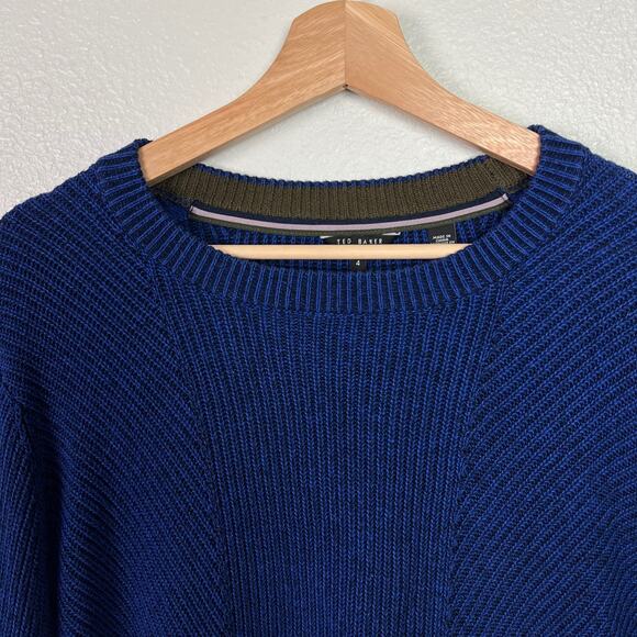 Ted Baker London Mixme Directional Ribbed Crewneck Blue Sweater SZ 4 (US Large) - Picture 3 of 9